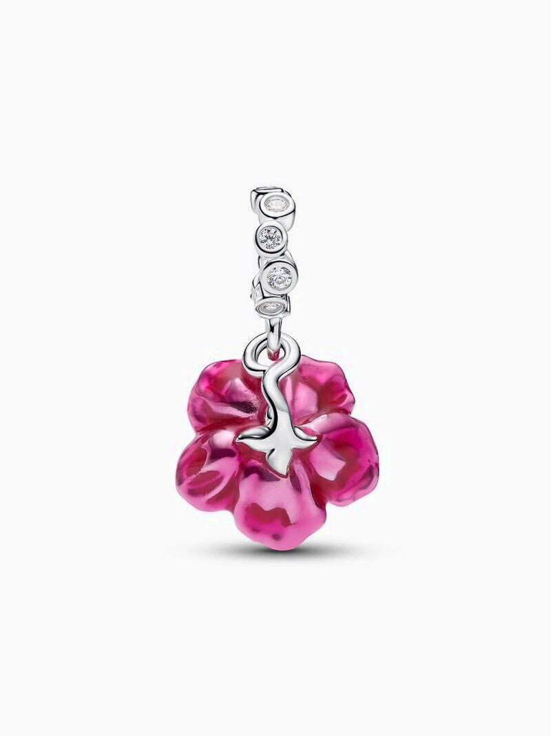 Pink Flower Silver Dangle Charm
