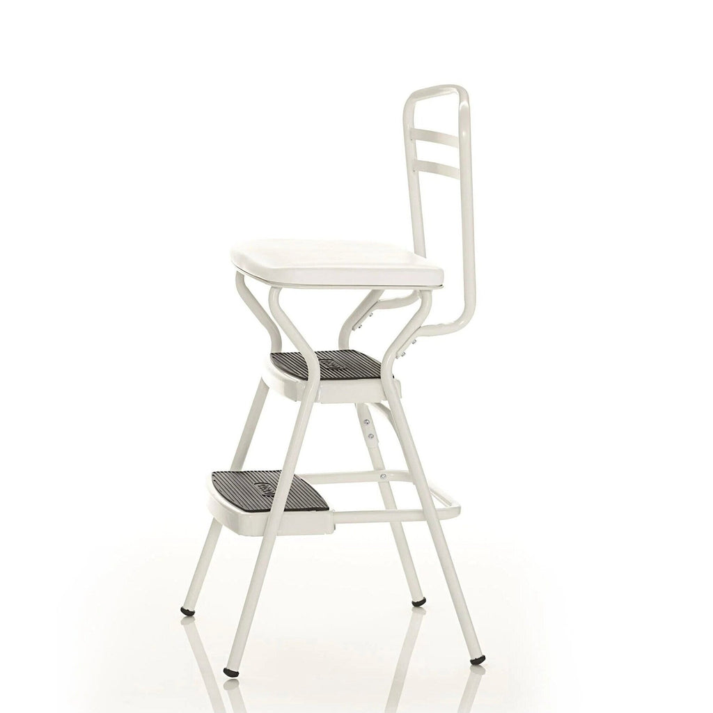COSCO Stylaire Retro Chair And Step Stool With Flip-Up Seat - White, One Pack
