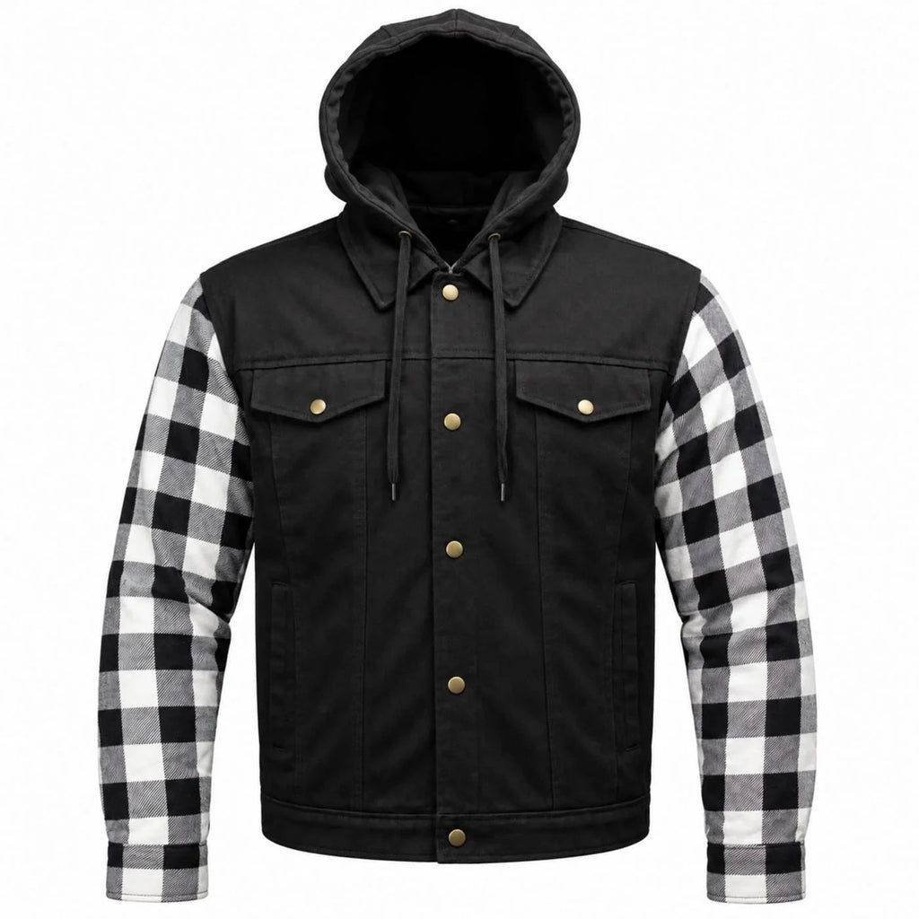 Men's Armored Denim Hooded Motorcycle Jacket