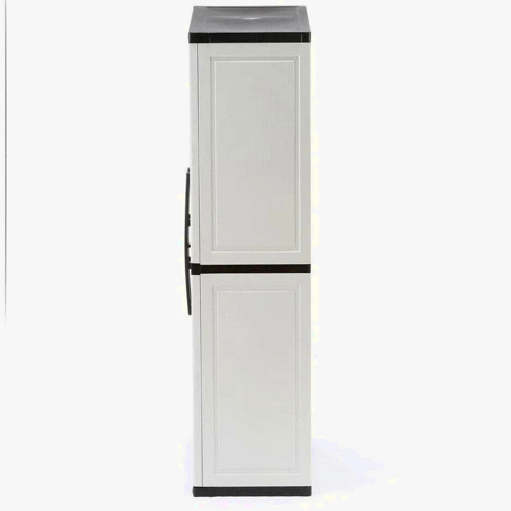 HDX Gray Plastic Freestanding Garage Cabinet With Adjustable Shelves And Lockable Doors, 35in W X 71in H X 18in D