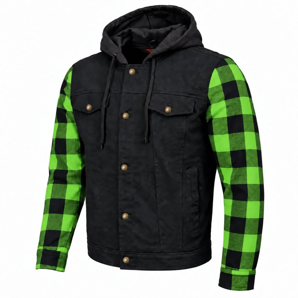 Men's Armored Denim Hooded Jacket - Black/Green