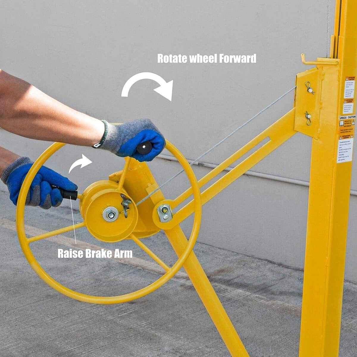 Stark USA Drywall Lift 11' Yellow Rolling Sheetrock Panel Hoist Jack - 65044