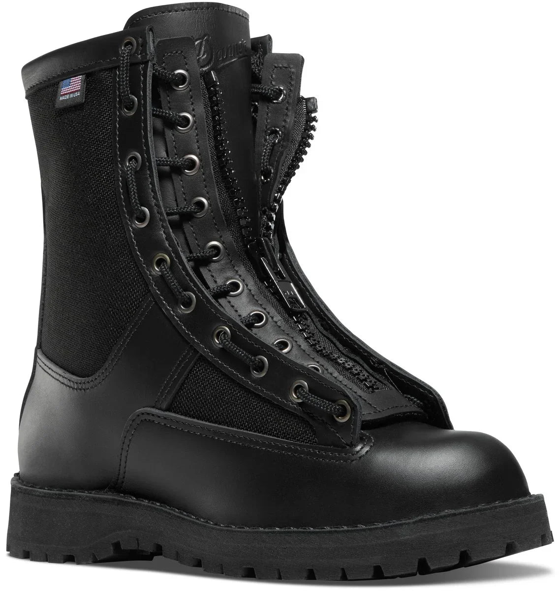 8-Inch Leather Lace-In Boot Zipper - Black