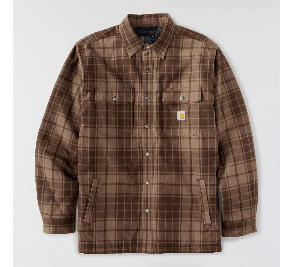 Men's Sherpa-Lined Plaid Shirt Jacket - Brown