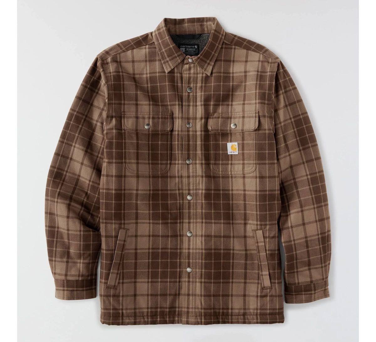 Men's Sherpa-Lined Plaid Shirt Jacket - Brown