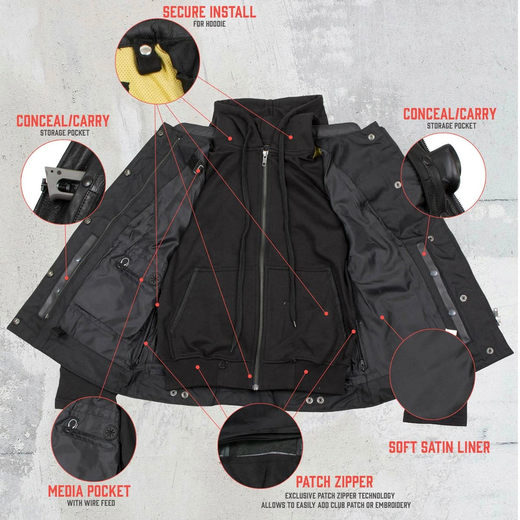 Women's Leather Convertible Hoodie Vest - Black