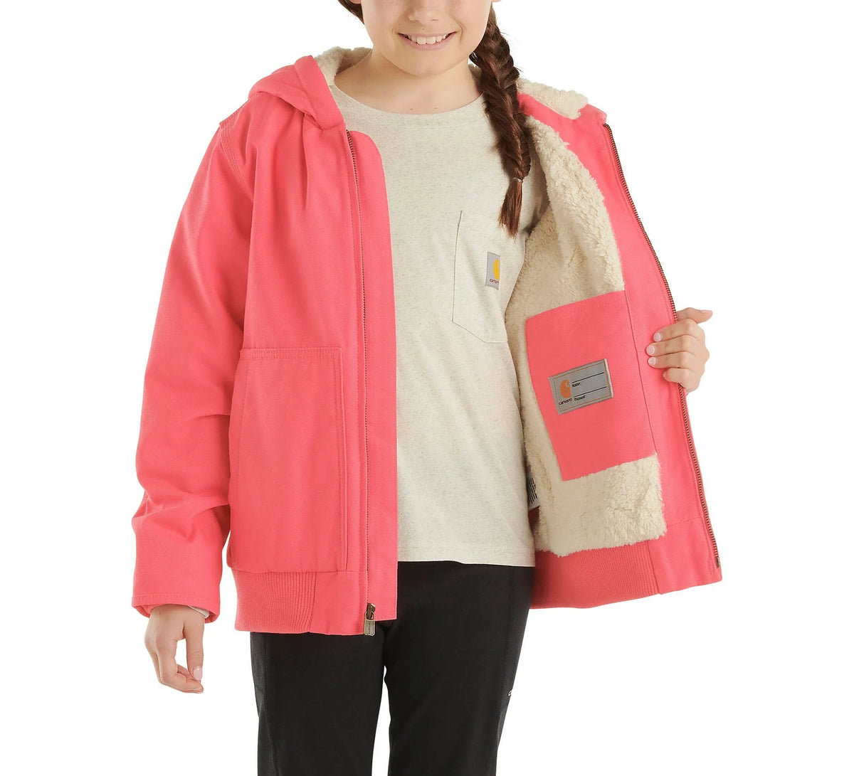 Girls' Sherpa-Lined Hooded Canvas Jacket - Pink
