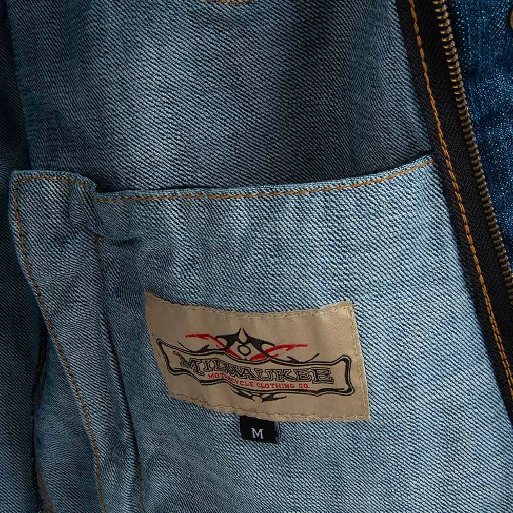 Men's Stone-Washed Denim Motorcycle Vest - Blue