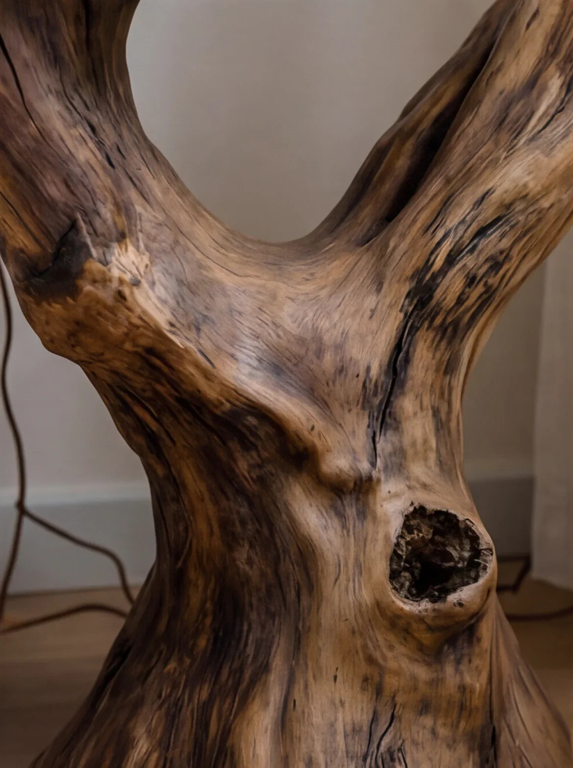 Rustic Driftwood Floor Lamp With Side Table