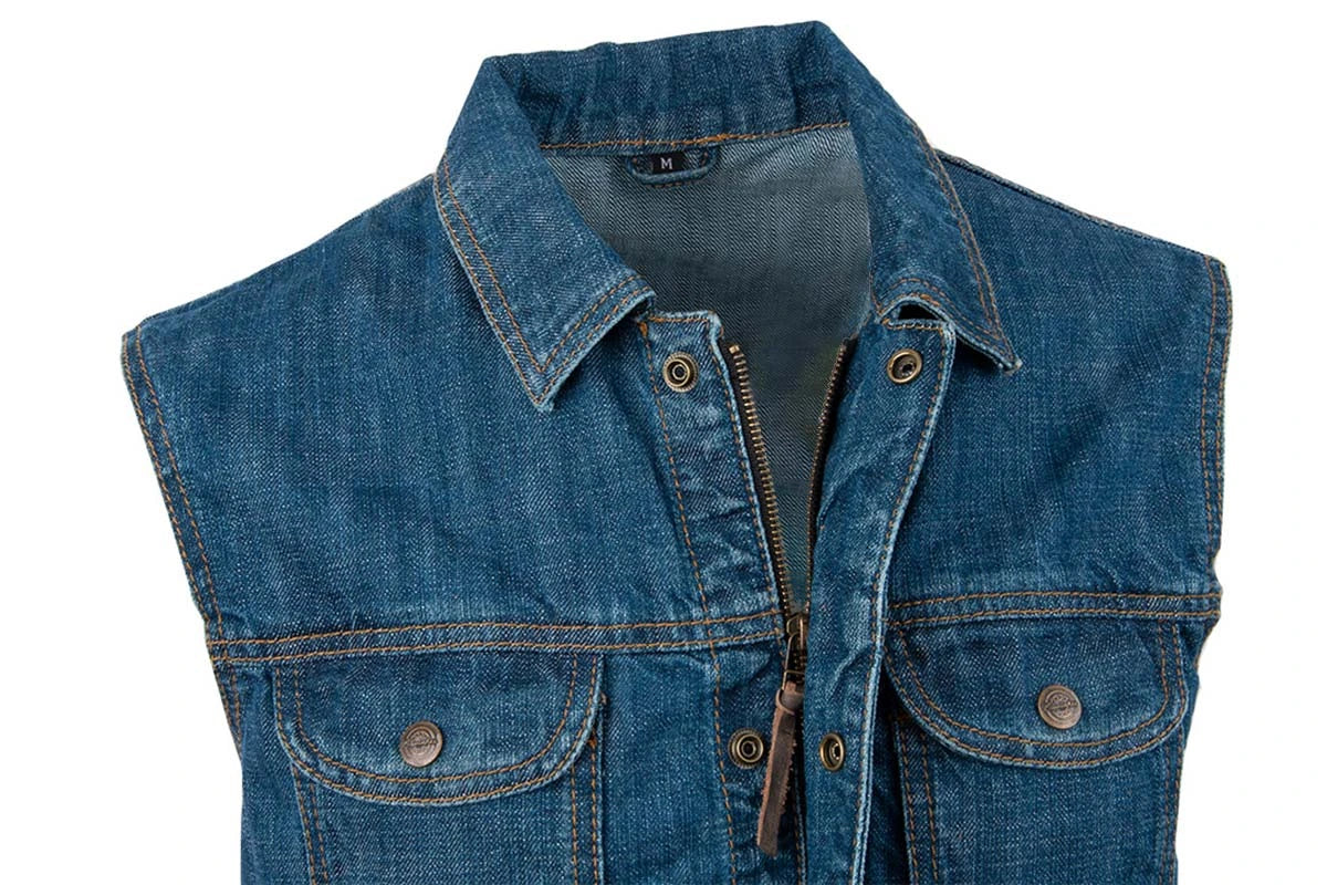 Men's Stone-Washed Denim Motorcycle Vest - Blue