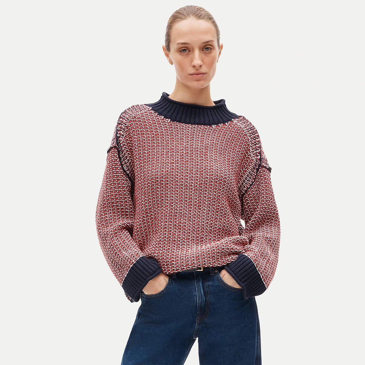 Reversible Cotton Tweed-Stitch Sweater - Blue