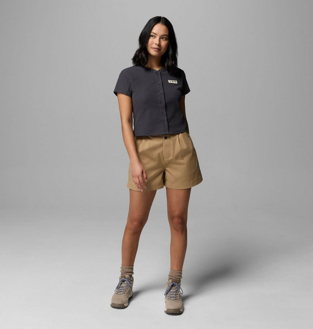 Women's Cropped Button-Front Knit Shirt - Green
