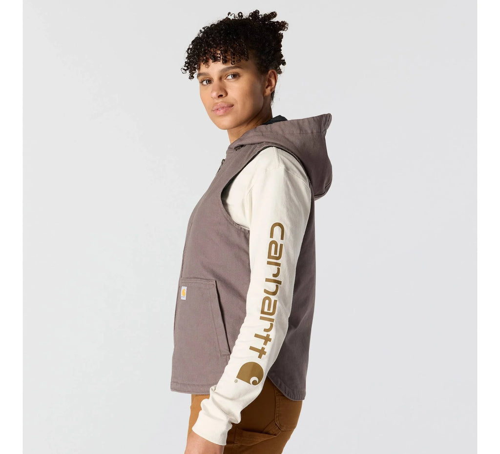 Women's Insulated Hooded Cotton Canvas Vest - Taupe