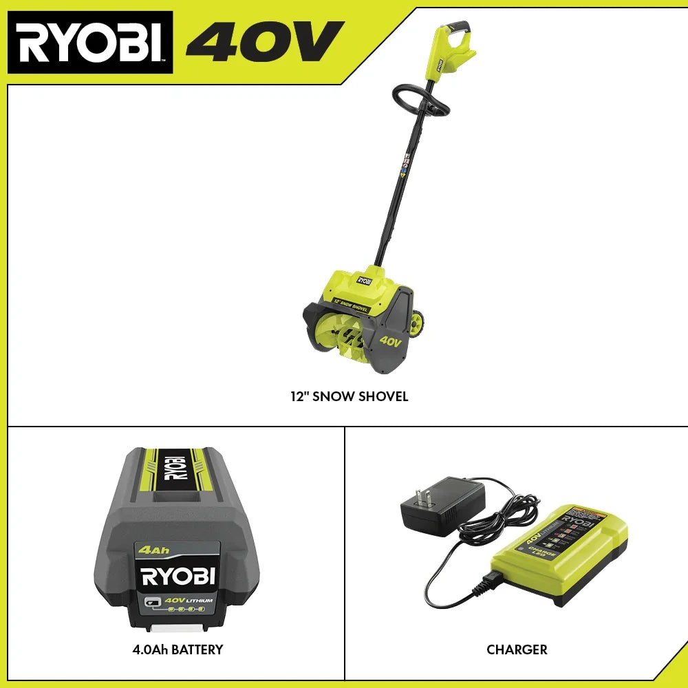 40V 12-Inch Wheeled Cordless Snow Shovel Kit