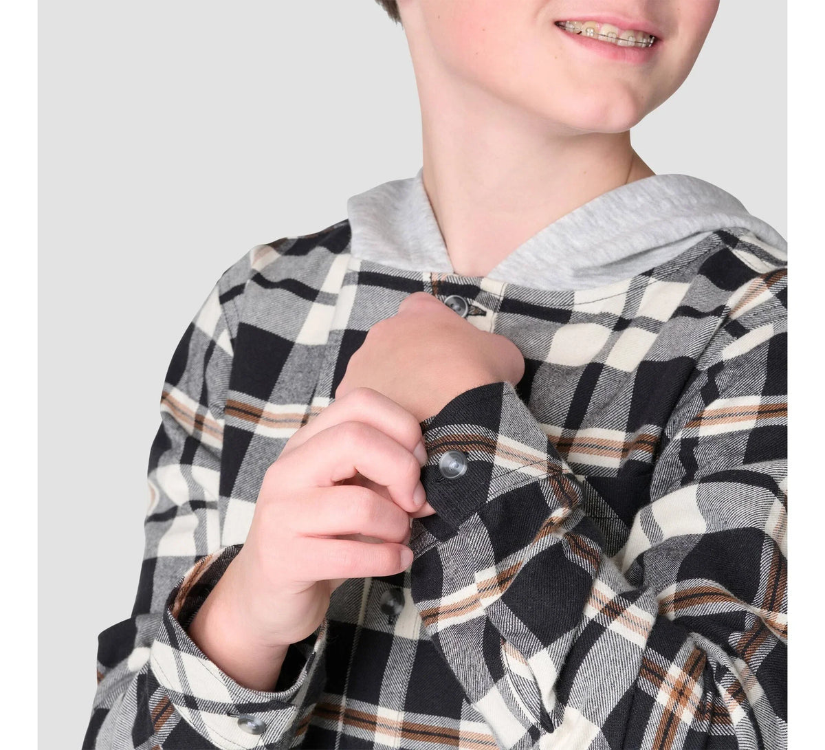 Boys' Plaid Flannel Hooded Shirt - Black