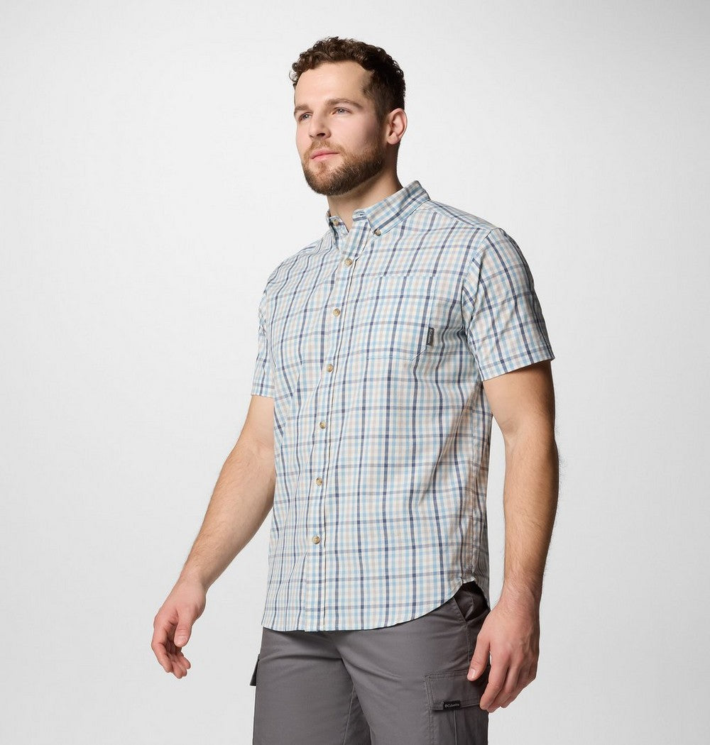 Men's Stretch Short Sleeve Plaid Shirt - Navy