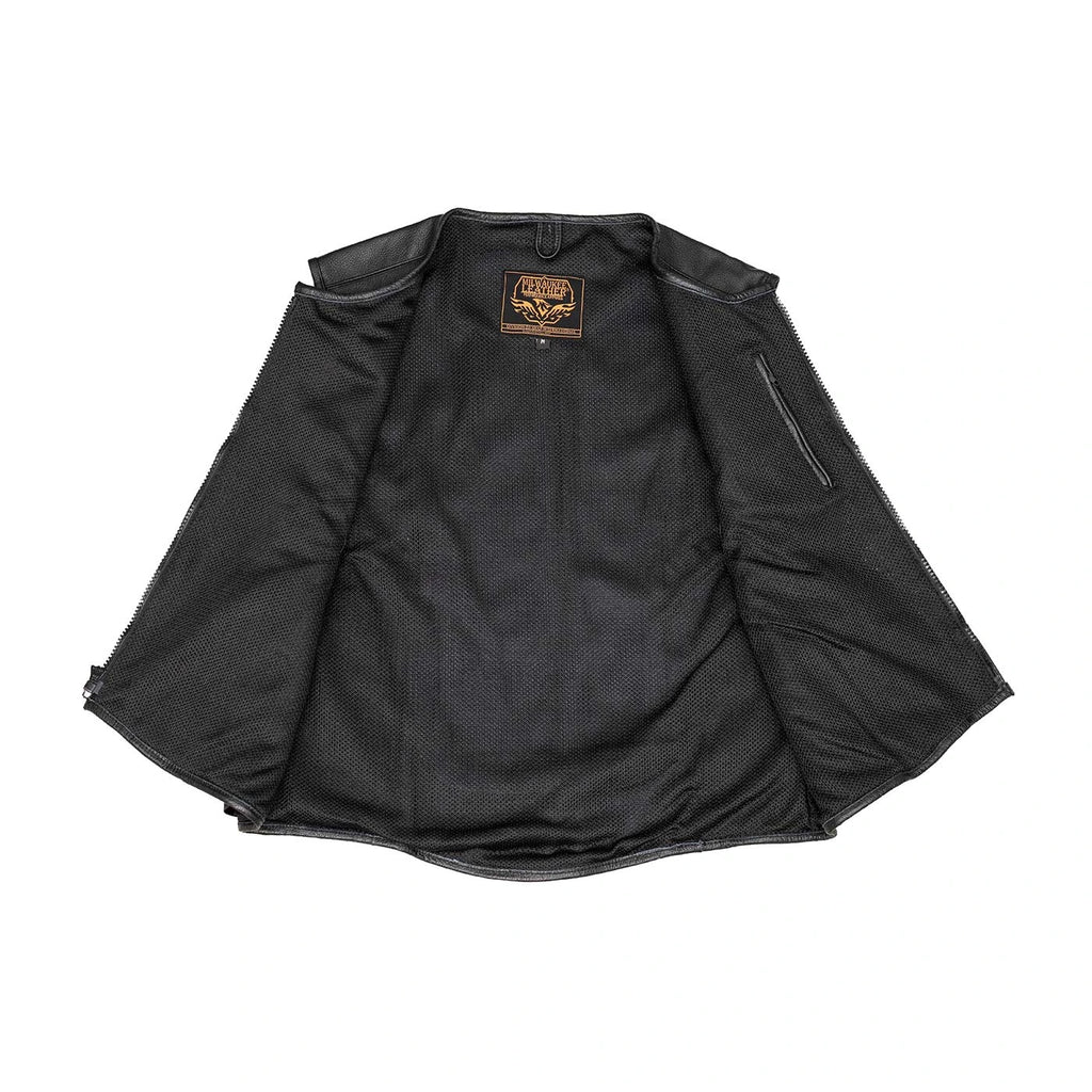 Men's Leather Motorcycle Vest - Black