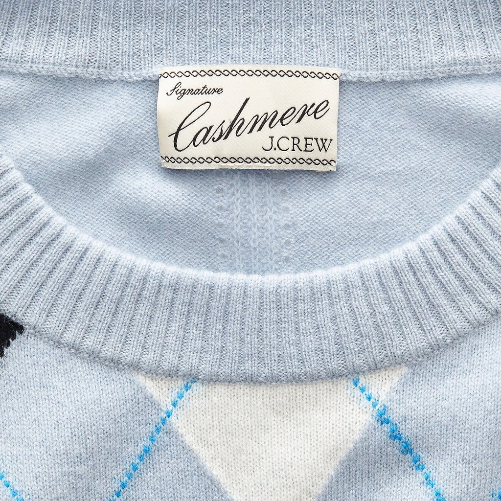 Cashmere Blouson-Sleeve Argyle Sweater