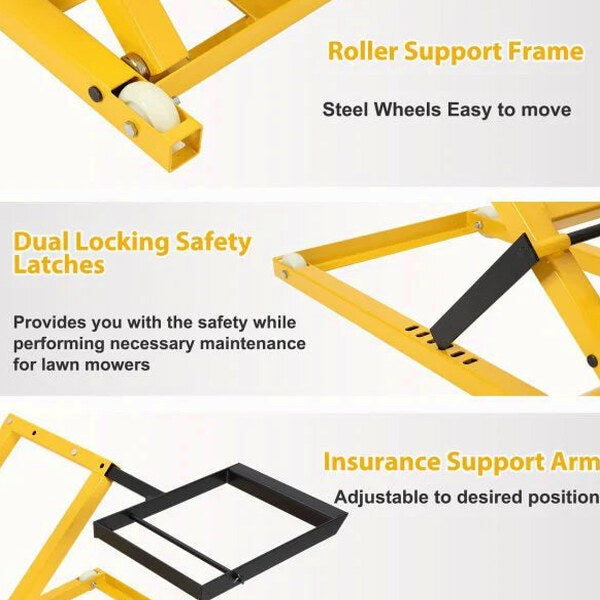 Lawn Mower Lift With Hydraulic Jack, 26 Inches, 500 LBS Capacity, Yellow - PHO_13L5VR2X2L