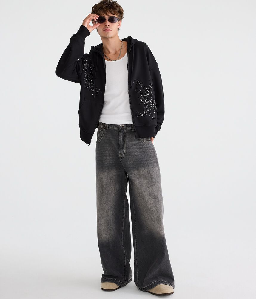 Men's Rhinestone Boxy Full-Zip Hoodie