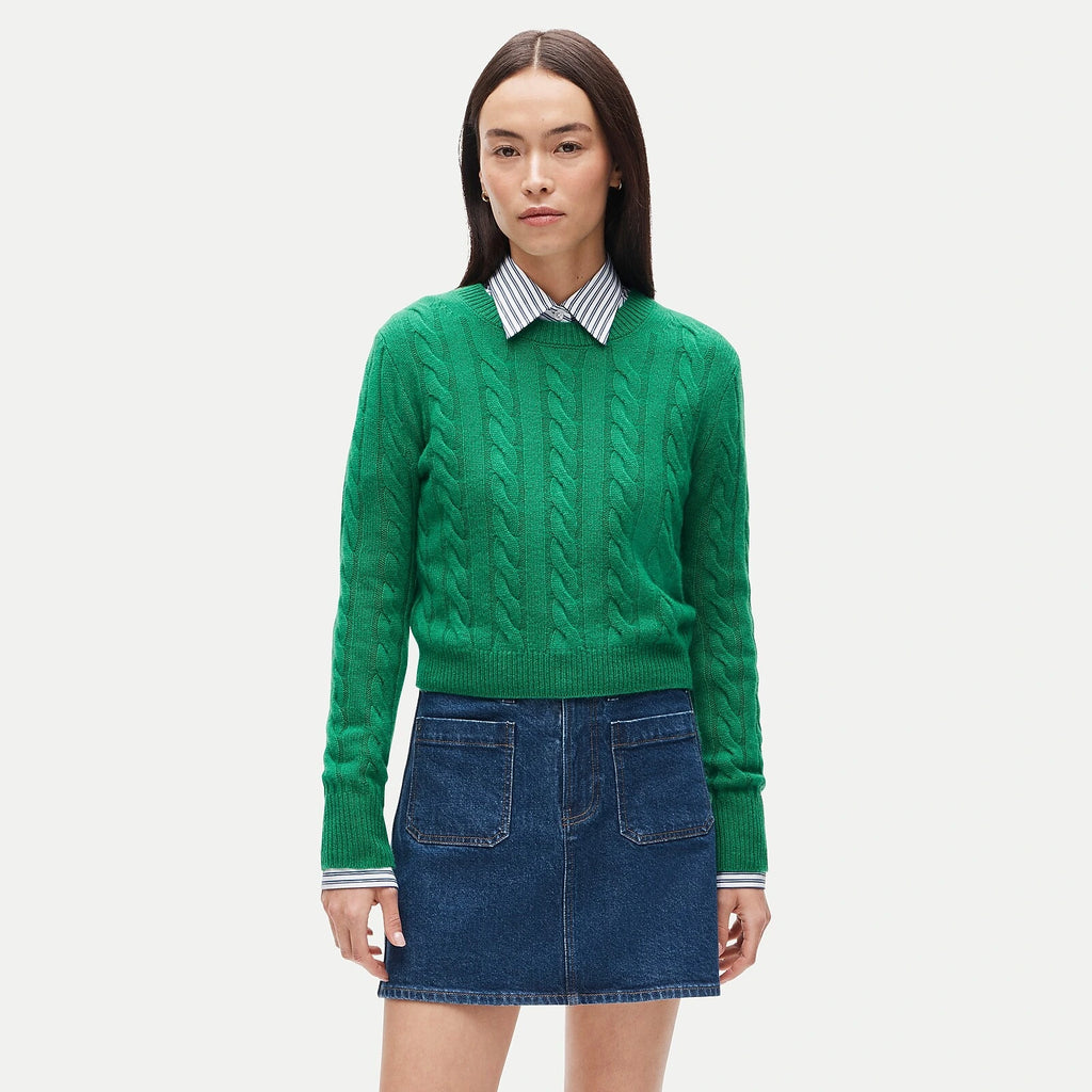 Women's Cable-Knit Cashmere Crewneck Sweater - Navy