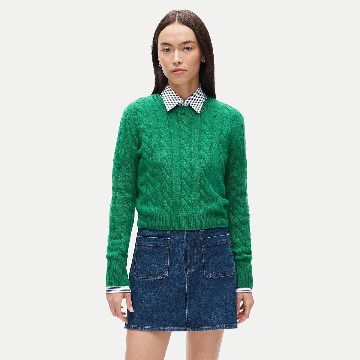 Women's Cable-Knit Cashmere Crewneck Sweater - Navy