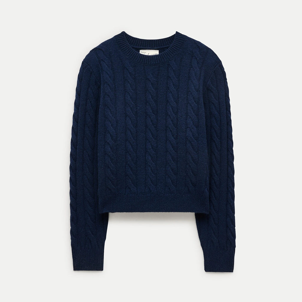 Women's Cable-Knit Cashmere Crewneck Sweater - Navy
