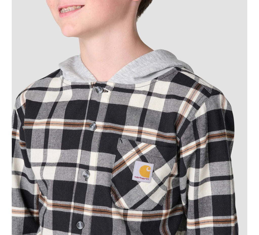 Boys' Plaid Flannel Hooded Shirt - Black
