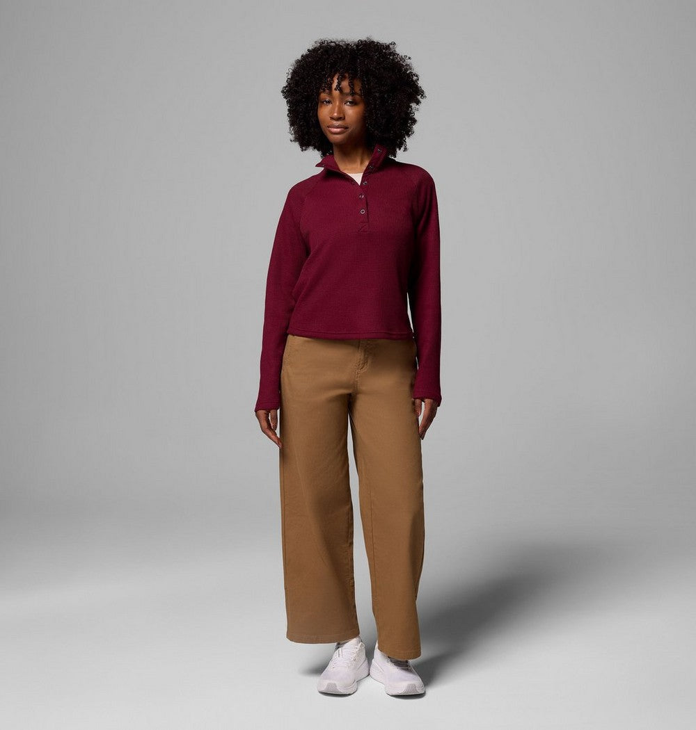 Women's Waffle Knit Half-Snap Shirt - Pink