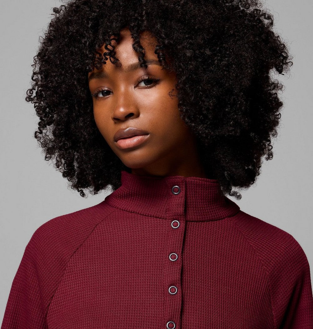 Women's Waffle Knit Half-Snap Shirt - Pink