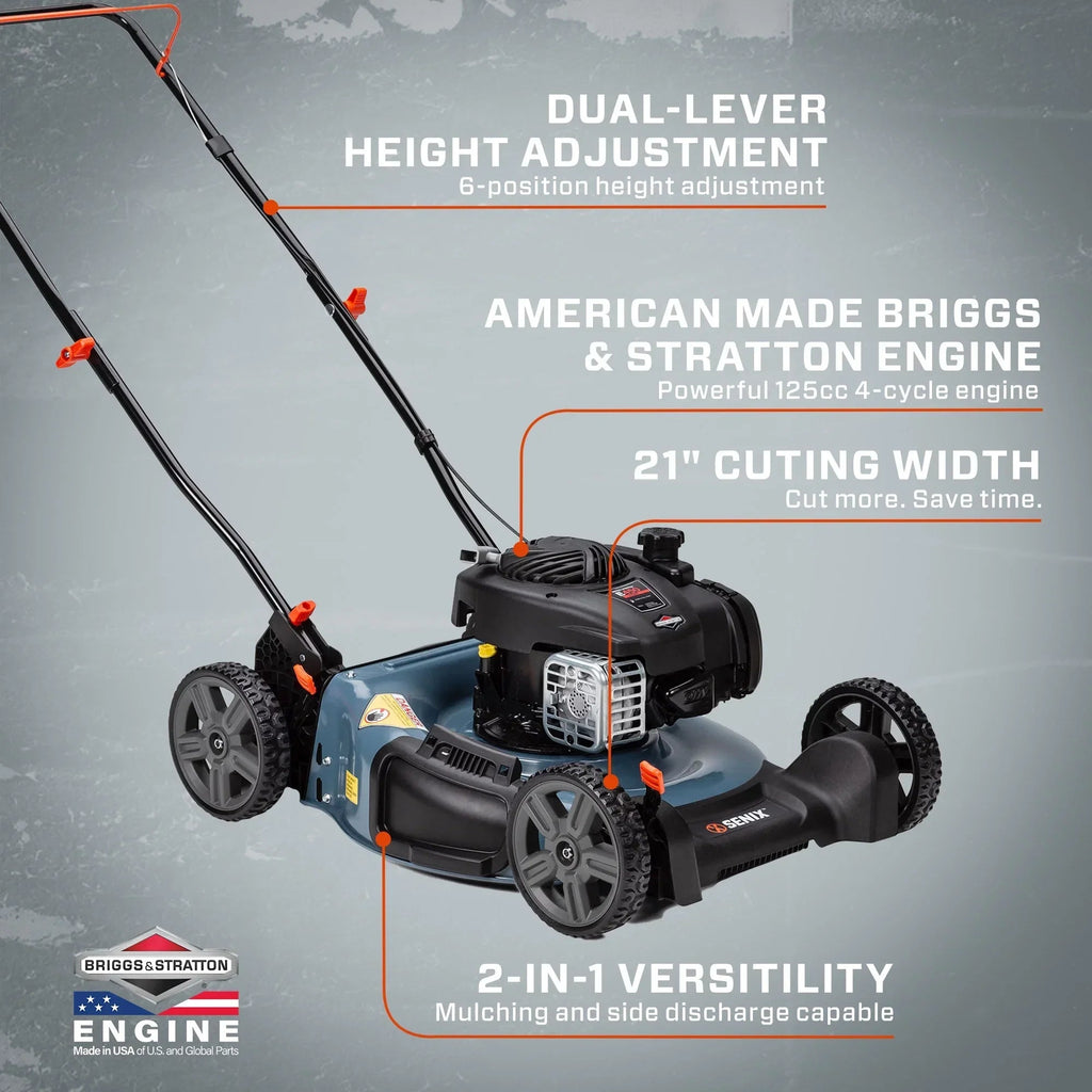 SENIX 21-Inch 125 cc 4-Cycle Gas Push Lawn Mower - LSPG-M3