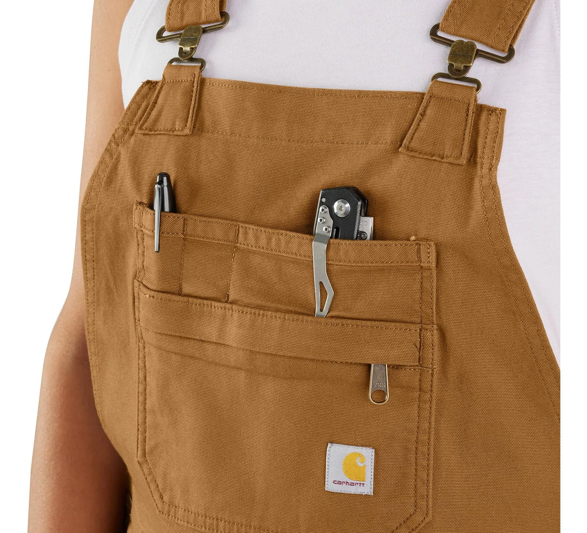 Women's Stretch Canvas Short Overalls - Black