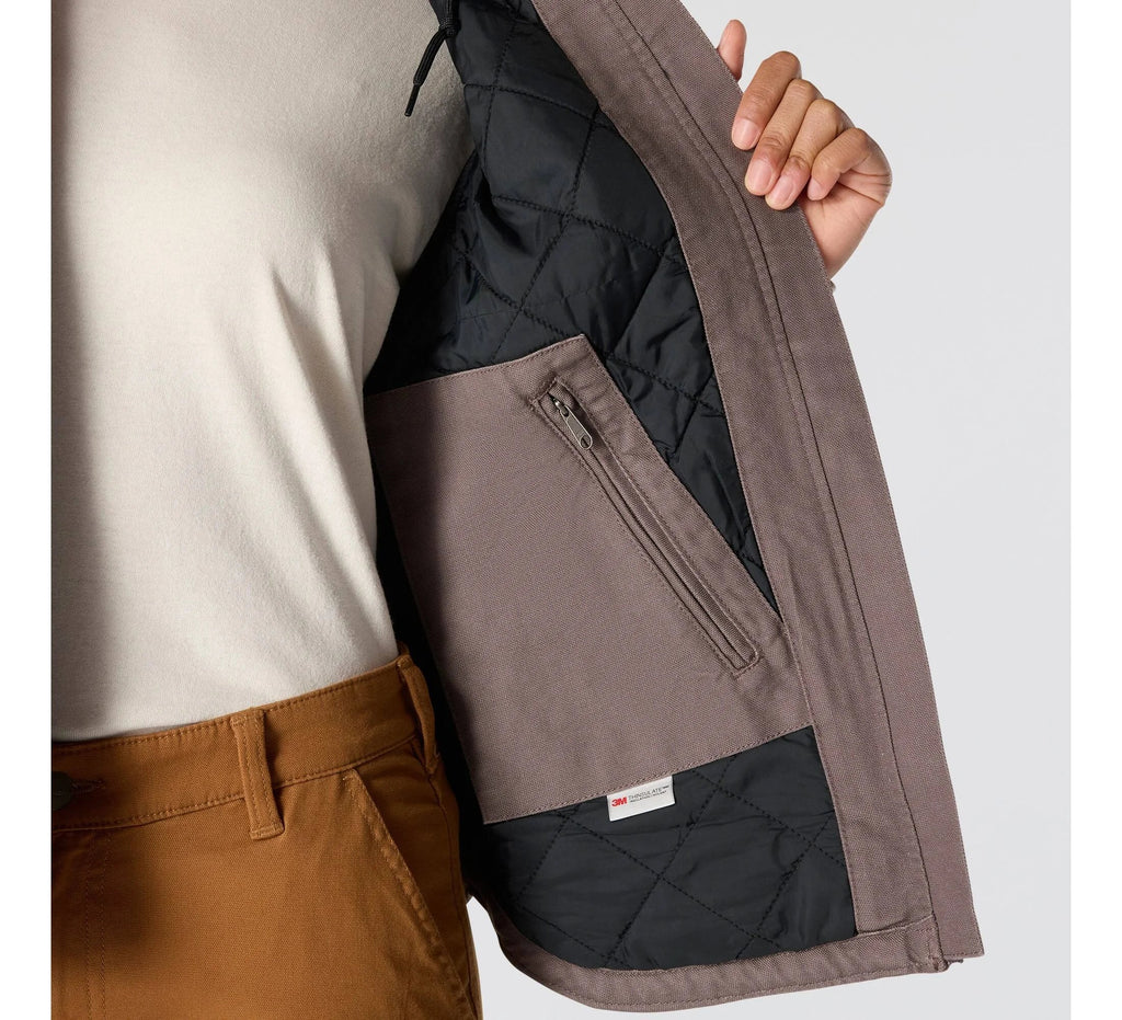 Women's Insulated Hooded Cotton Canvas Vest - Taupe