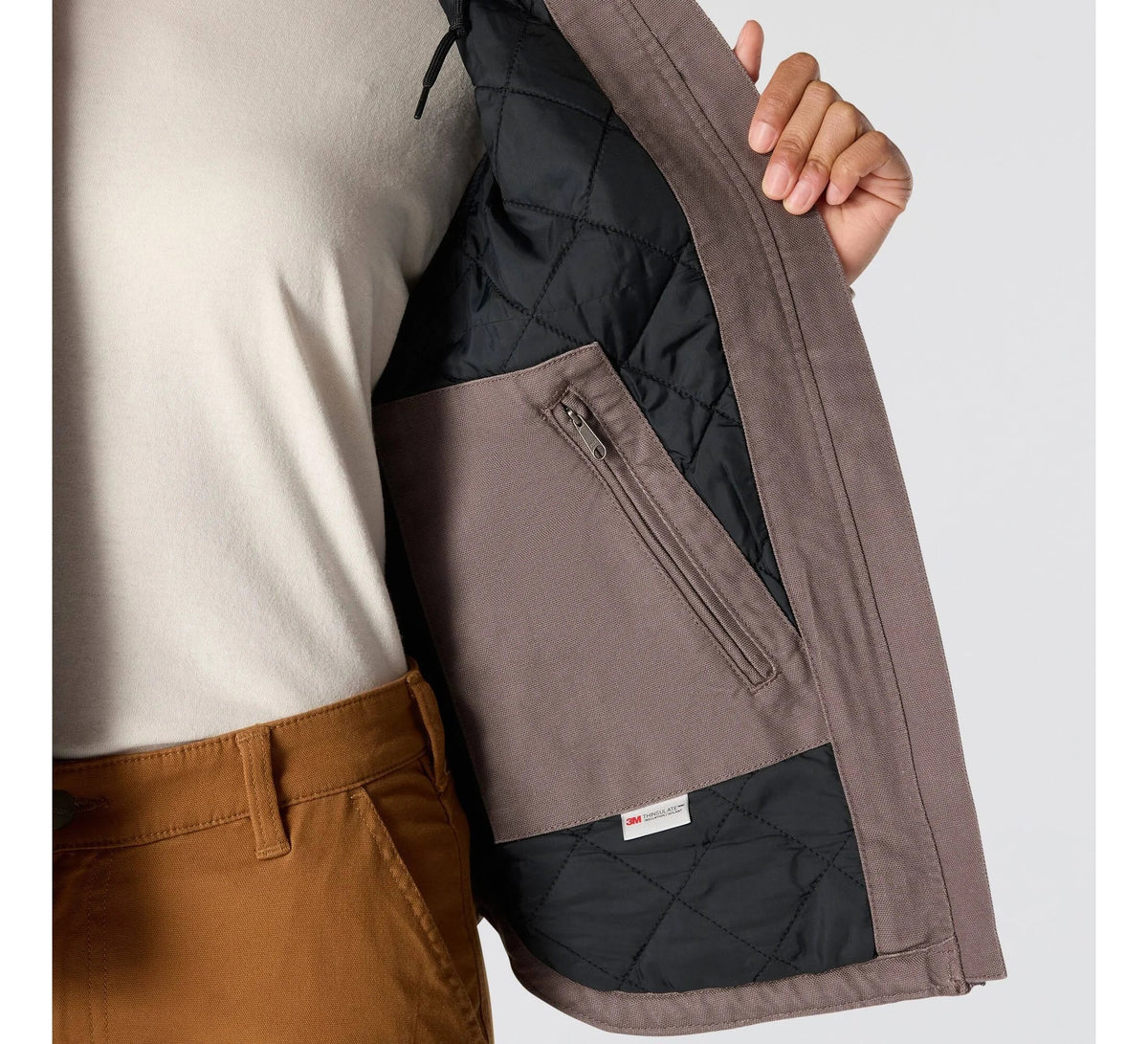 Women's Insulated Hooded Cotton Canvas Vest - Taupe