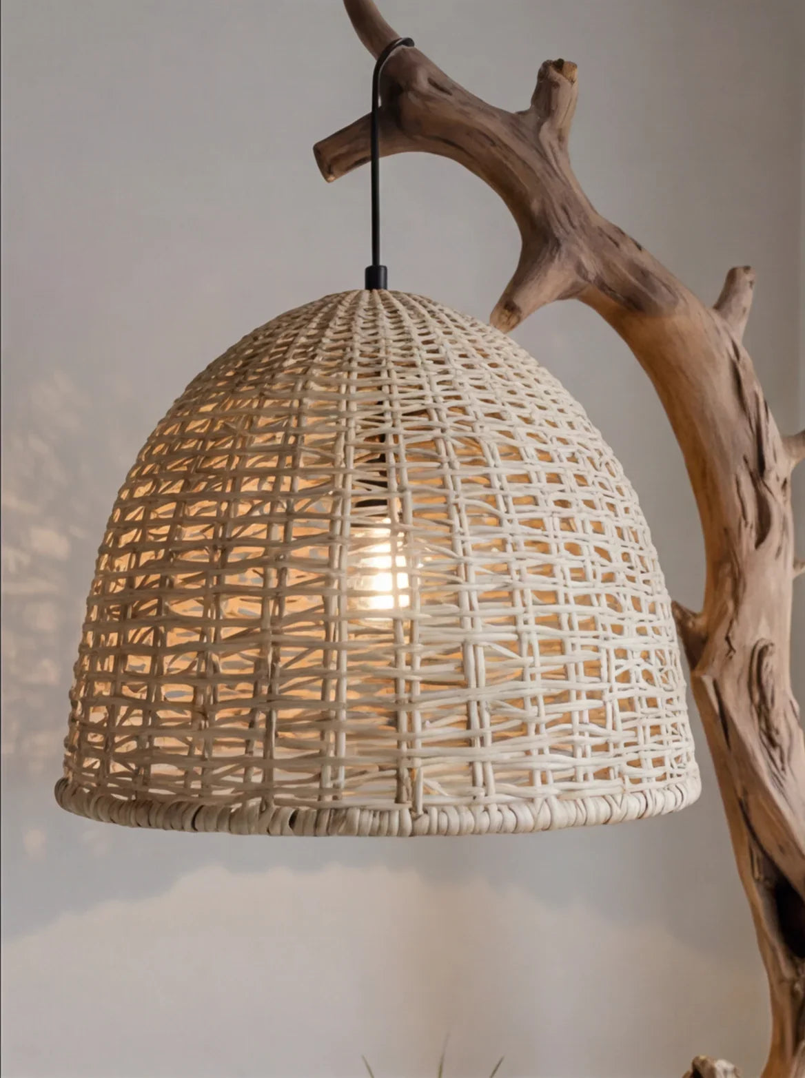Rustic Driftwood Floor Lamp With Side Table