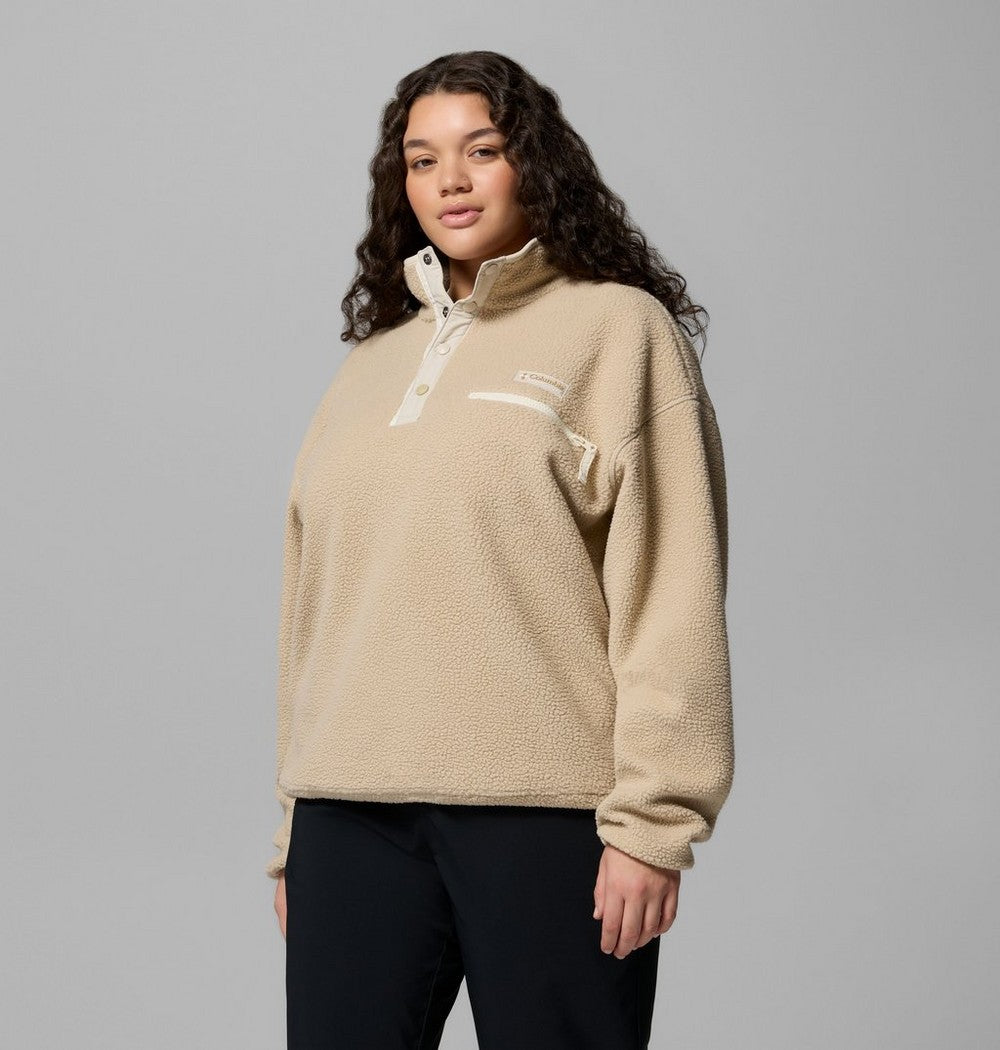 Women's Plus Cropped Sherpa Half-Snap Pullover - Tan