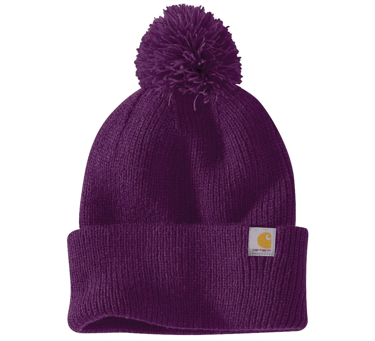 Women's Rib Knit Pom Cuffed Beanie - Purple