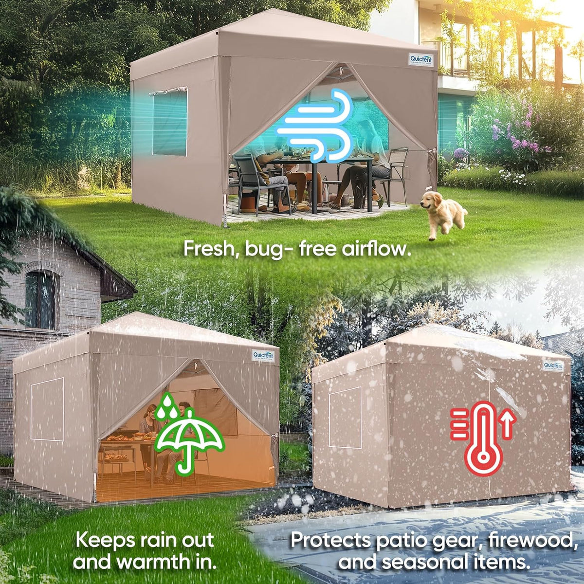 Quictent 10x10ft Pop-Up Canopy Tent With Sidewalls, 420D Oxford Fabric, 4 Sandbags