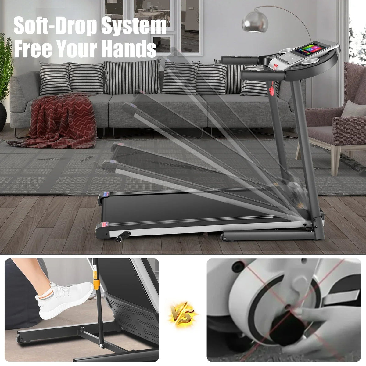 Simpfree Folding Treadmill With 10 Inch HD Touchscreen, 3.25HP, 0.5-9.0 MPH, Black