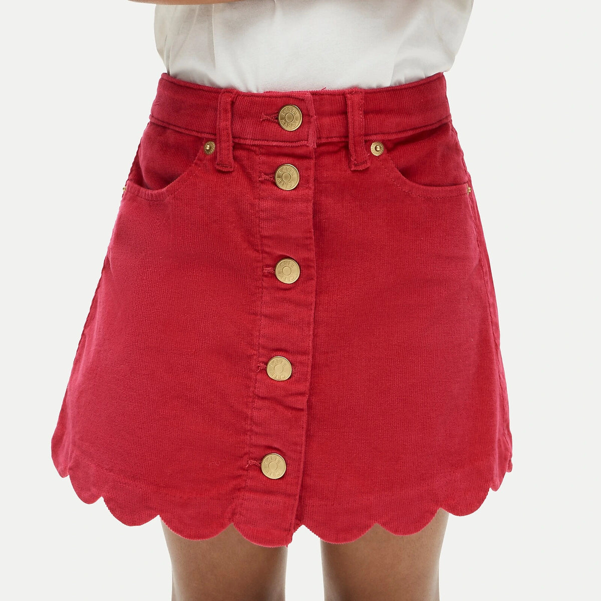 Girls' Scalloped Corduroy Skirt - Ecru