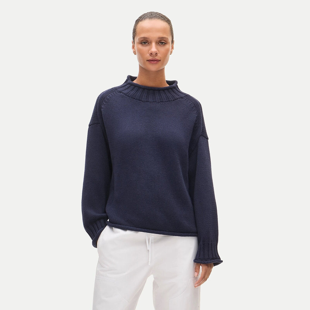 Women's Rolled-Neck Cotton Sweater - Lavender