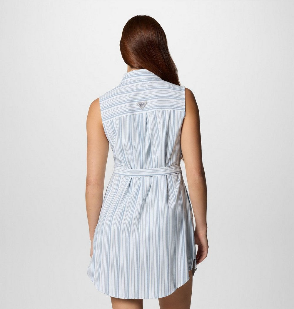 Women's UPF 50 Woven Fishing Dress - Gray Stripe