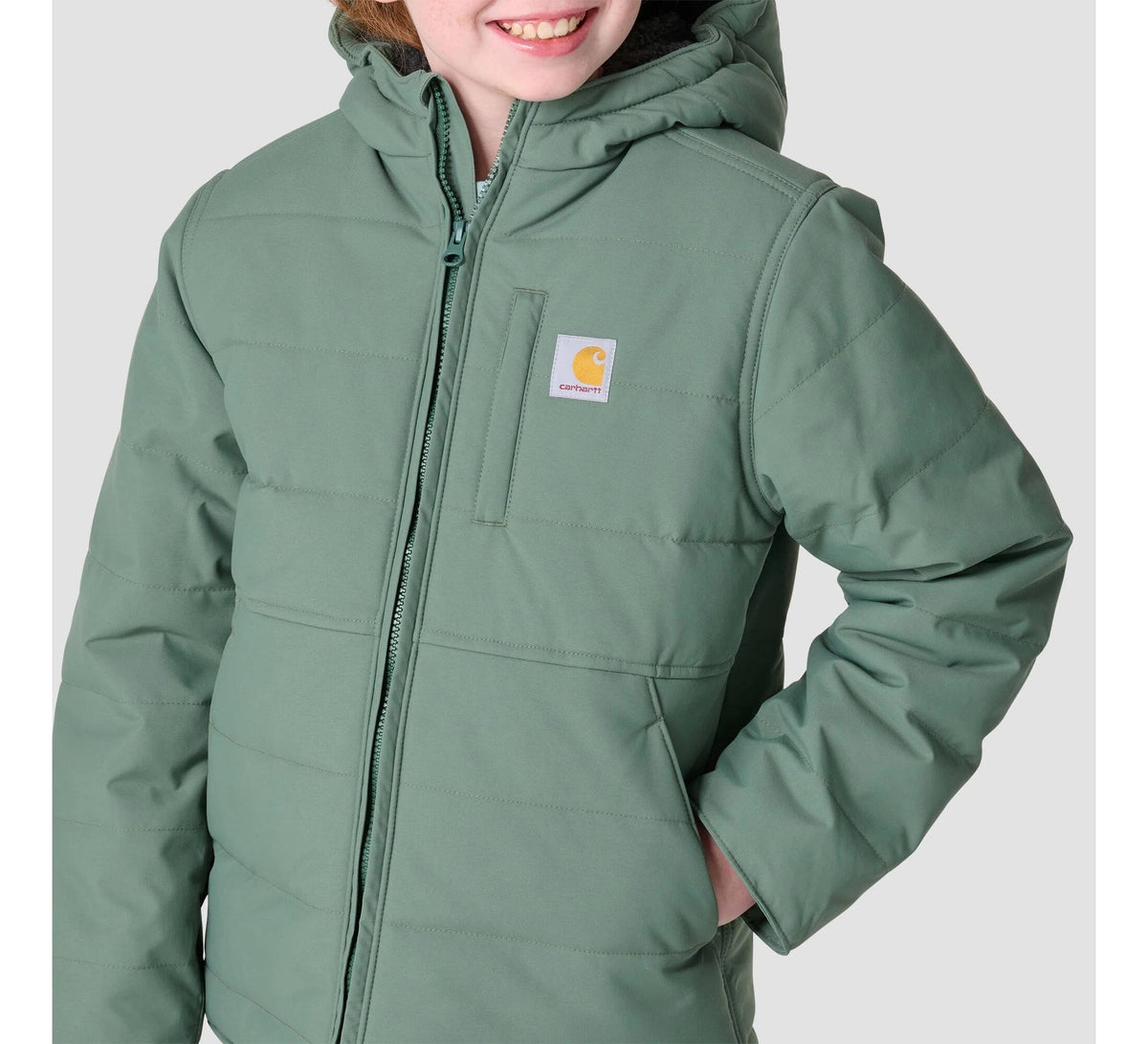 Girls' Insulated Canvas Hooded Jacket - Green