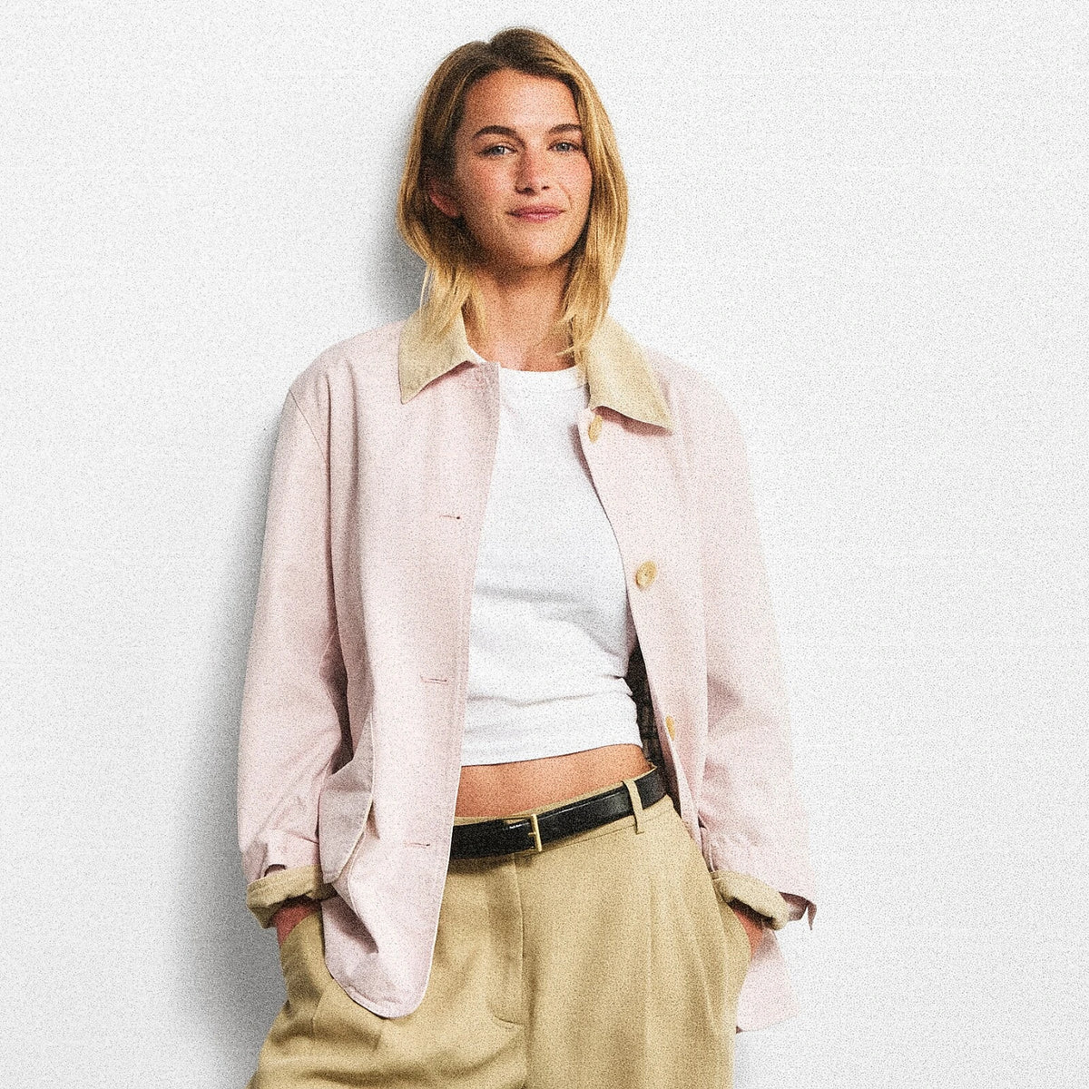 Women's Canvas Jacket With Corduroy Collar - Camel
