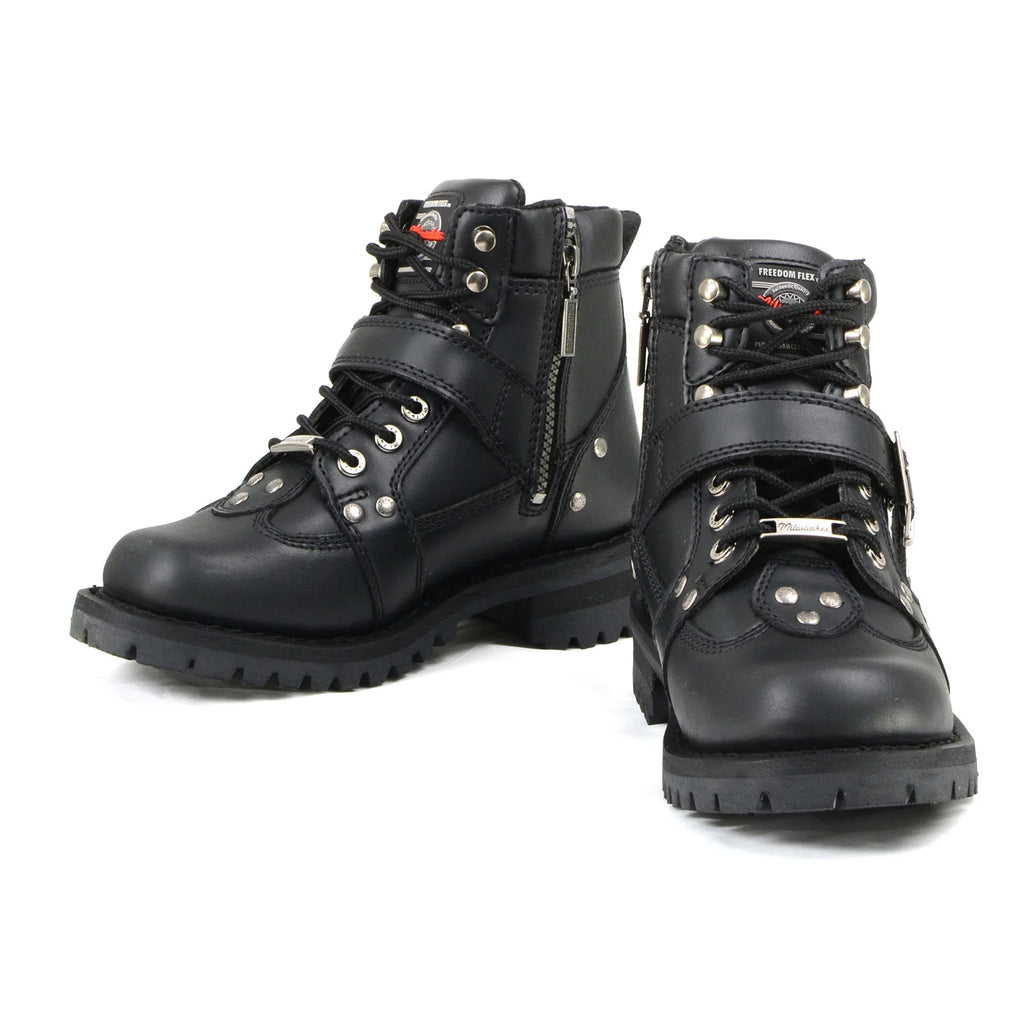 Women's Lace-Up Motorcycle Boots - Black