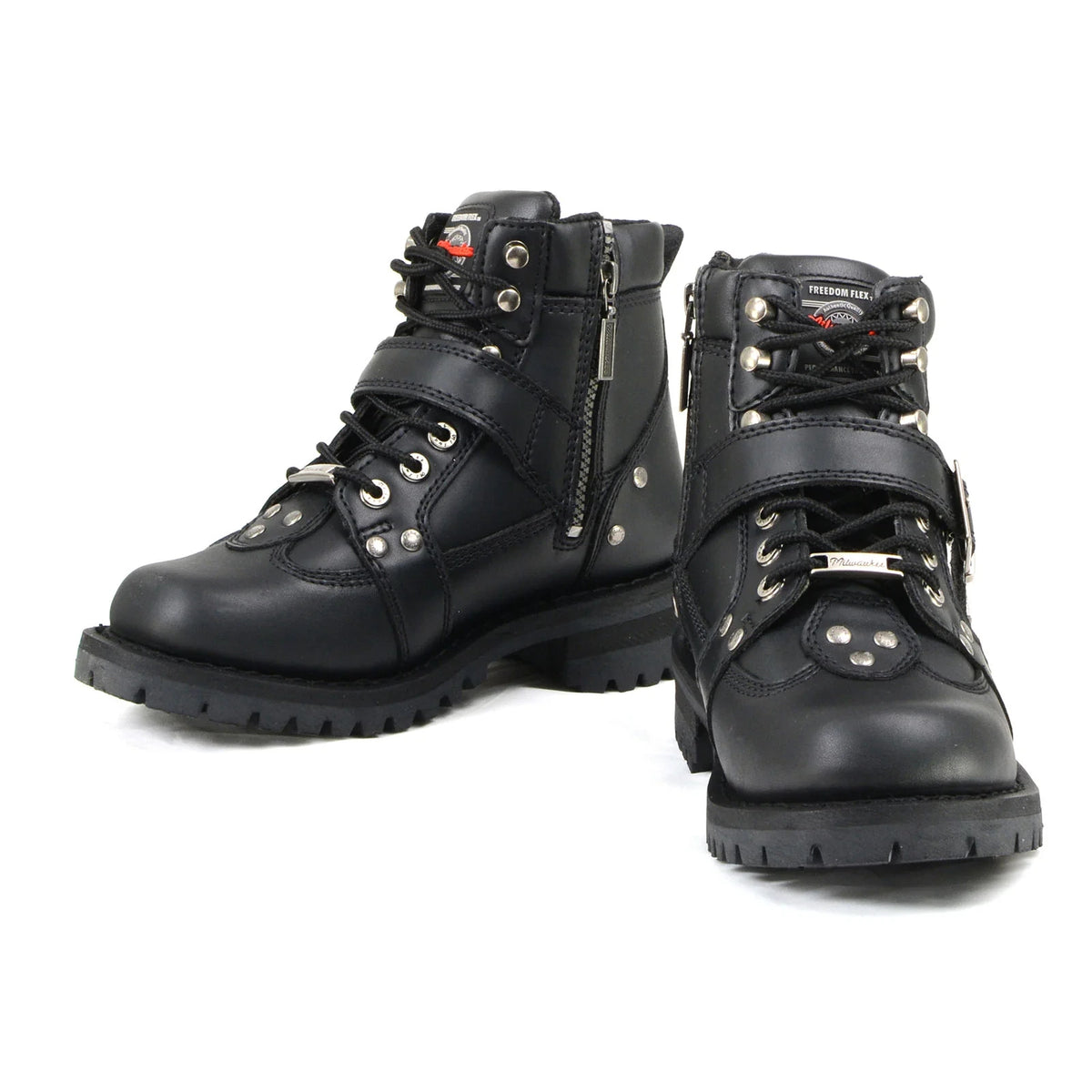 Women's Lace-Up Motorcycle Boots - Black