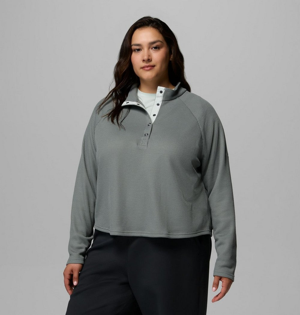 Women's Plus Waffle-Knit Half-Snap Shirt - Gray