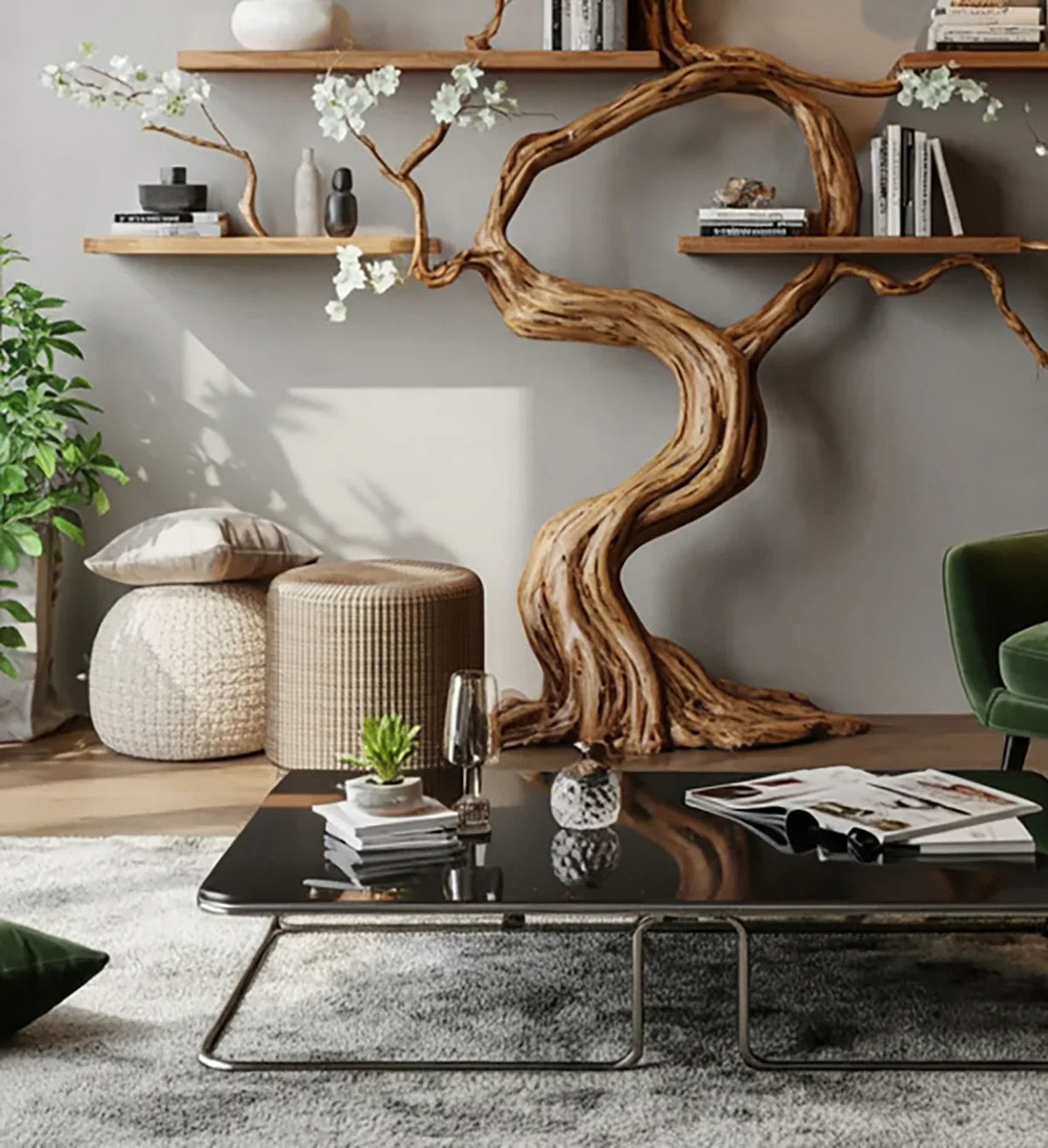 Handmade Solid Wood Tree Wall Shelf