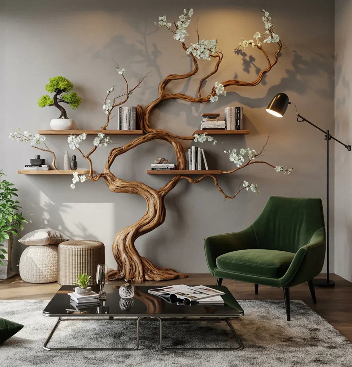Handmade Solid Wood Tree Wall Shelf