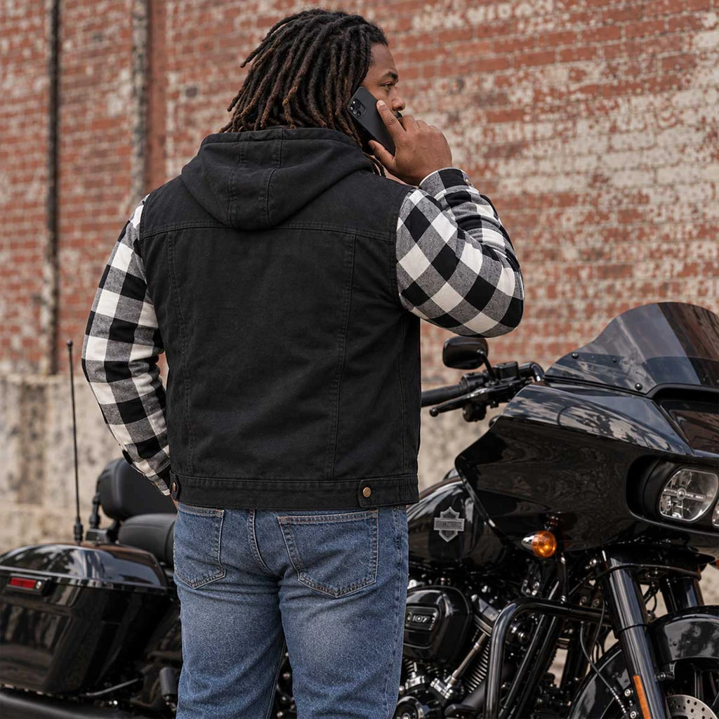 Men's Armored Denim Hooded Motorcycle Jacket